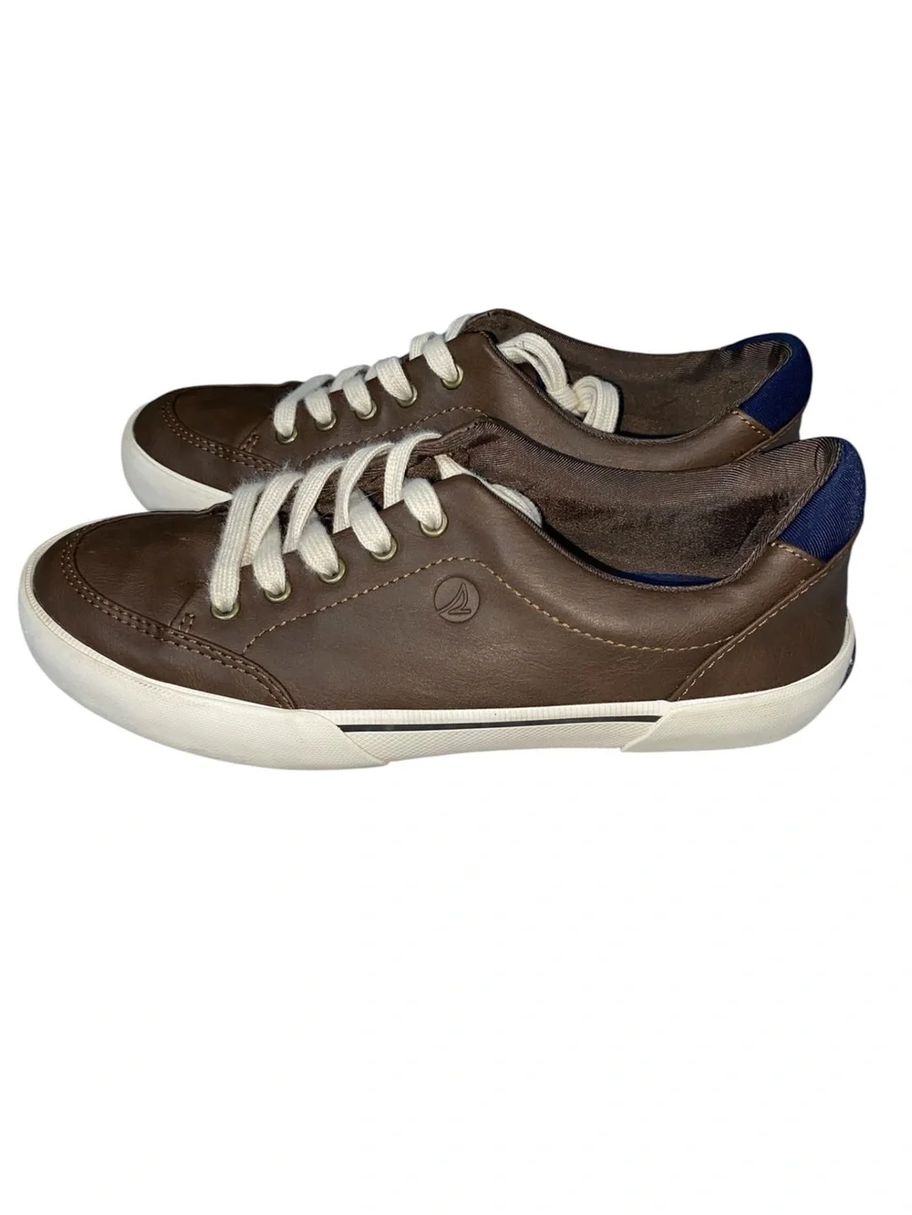 Sperry Boys Harbor Tide Sneaker Chocolate Brown Faux Leather White Laces Size 3